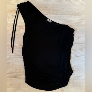 NWOT Free People Black One Shoulder top with ruching